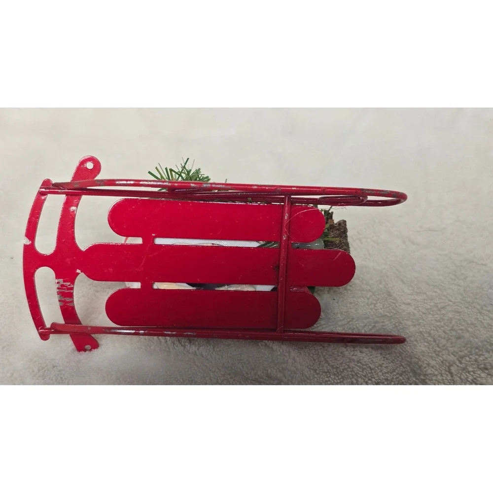 Vintage Style Sheep on Red Metal Sled Christmas Ornament Wreath & Gifts Accent